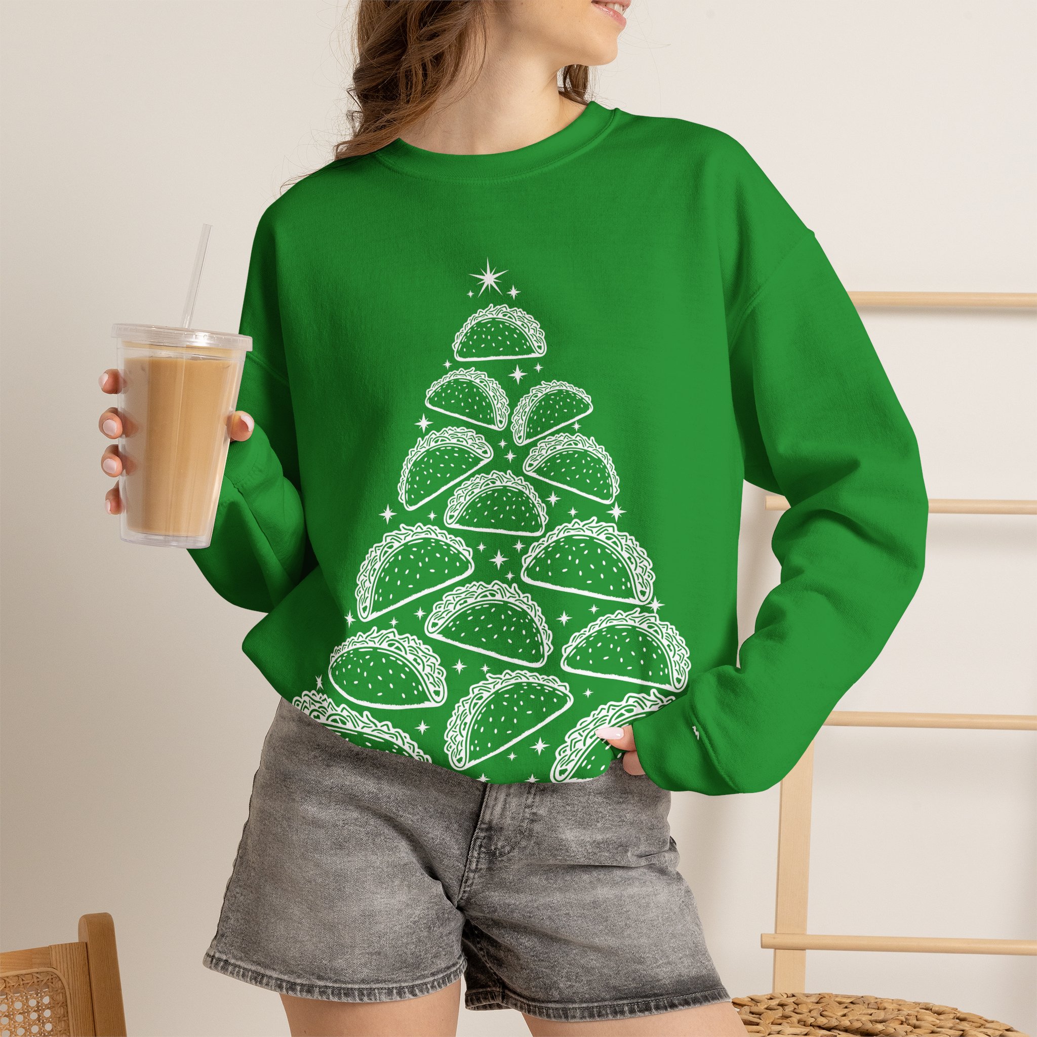 Funny Christmas Taco Sweatshirt – Taco Christmas Tree Sweatshirt – Christmas Gift for Taco Lovers - Image 2