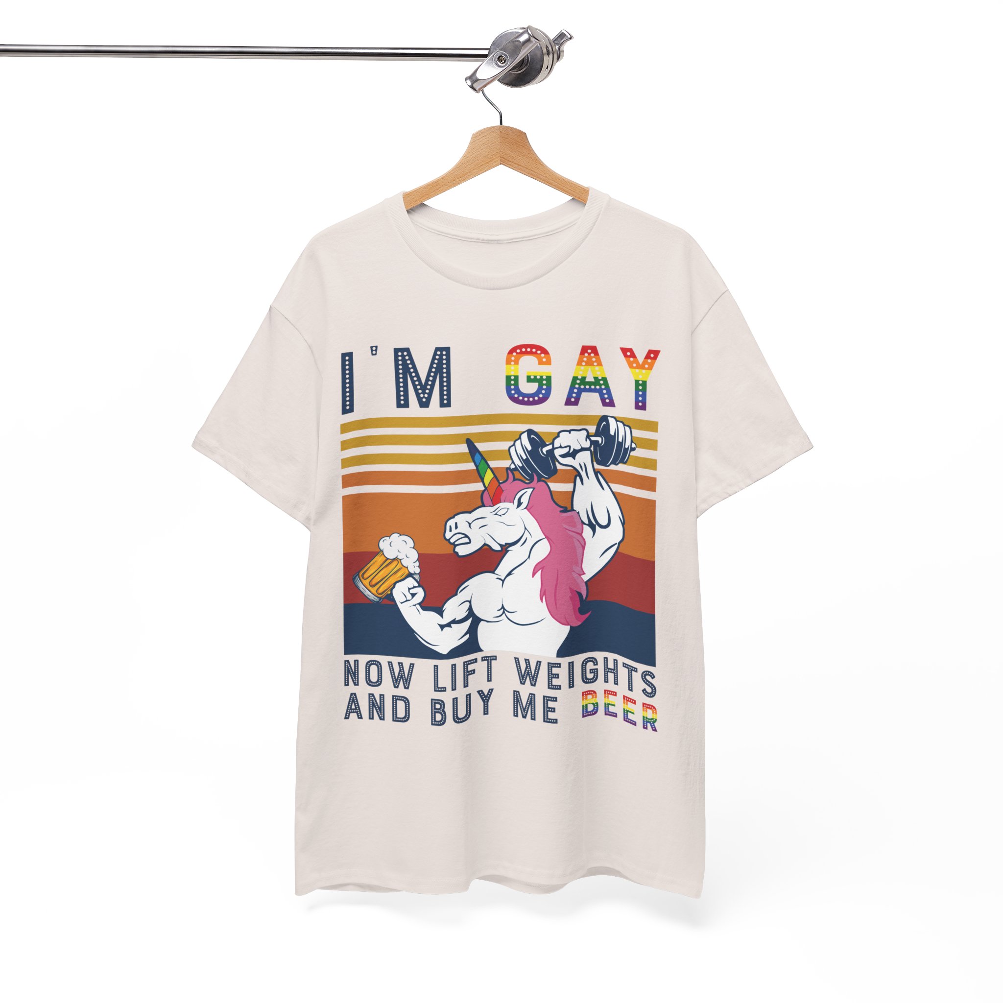 Now Lift Weights and Buy Me Beer - I'm Gay Funny Unicorn Tee LGBTQ+ Pride T‑Shirt - Image 5