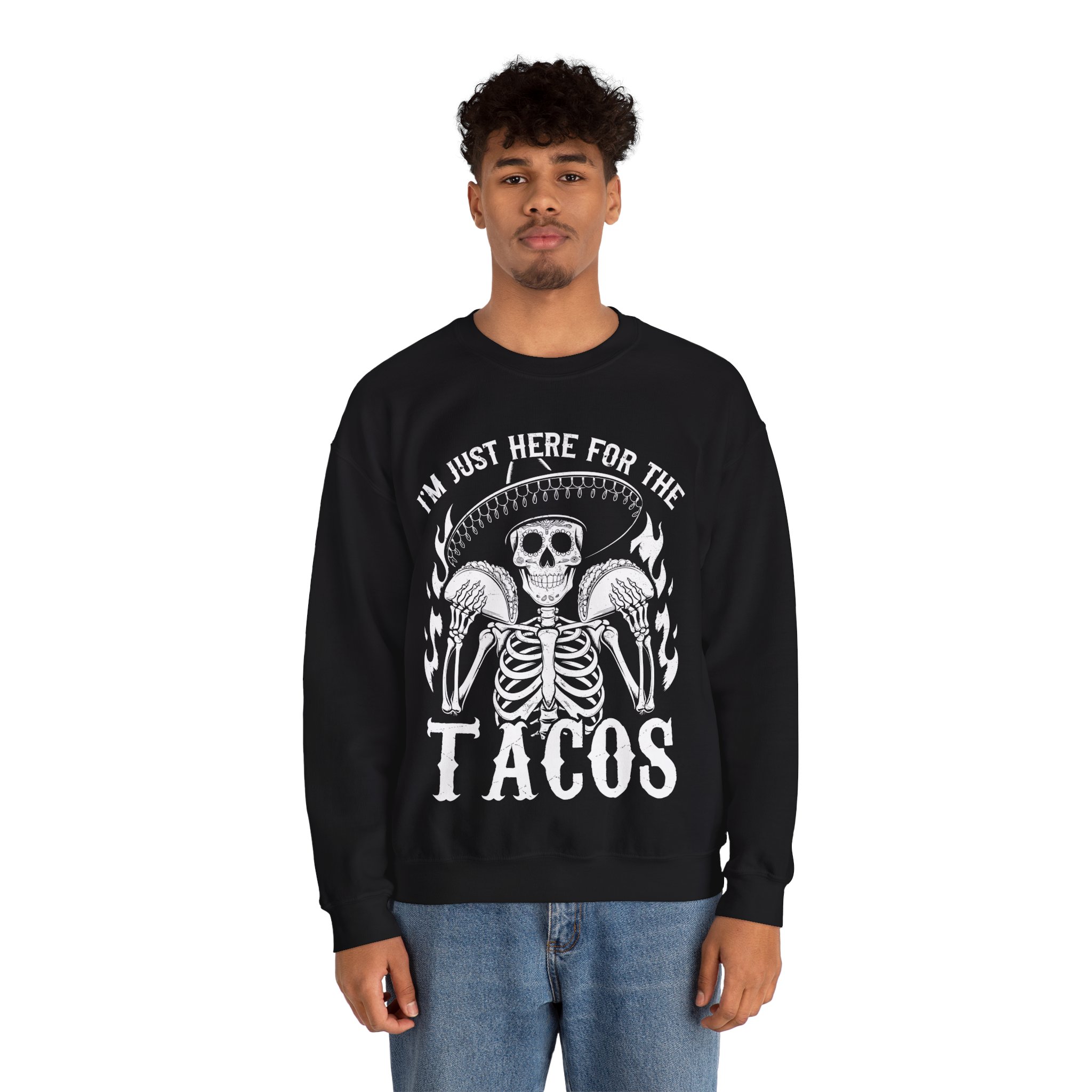 Funny Halloween Taco Shirt – I’m Just Here for the Tacos Skeleton Costume Sweatshirt - Image 3