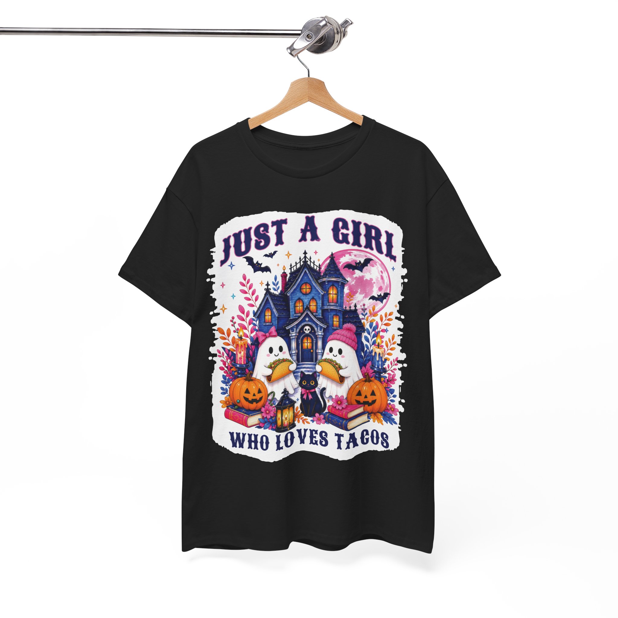 Just A Girl Who Loves Tacos Halloween Shirt - Cute Ghost Taco Halloween Costume T-Shirt - Image 2