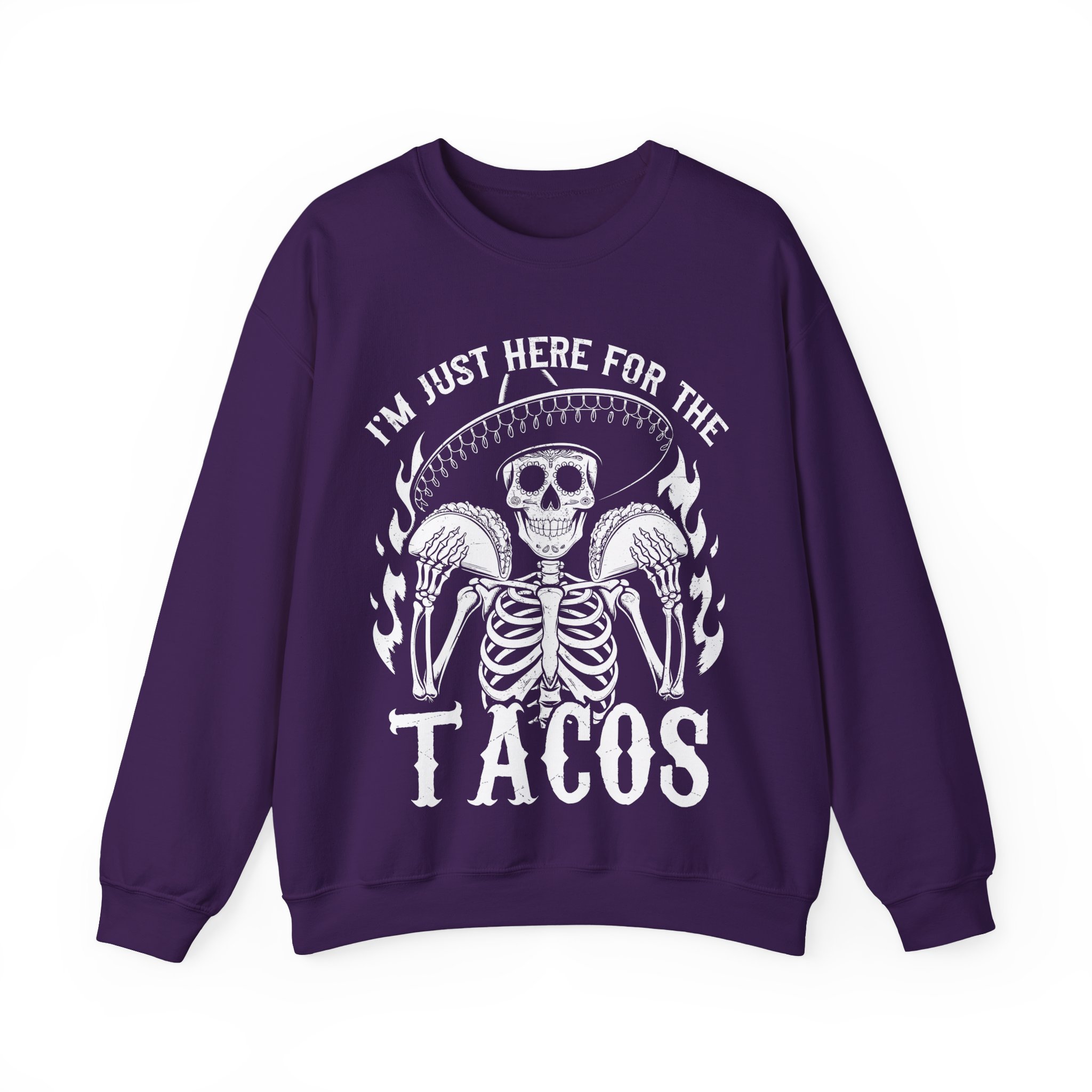 Funny Halloween Taco Shirt – I’m Just Here for the Tacos Skeleton Costume Sweatshirt - Image 12