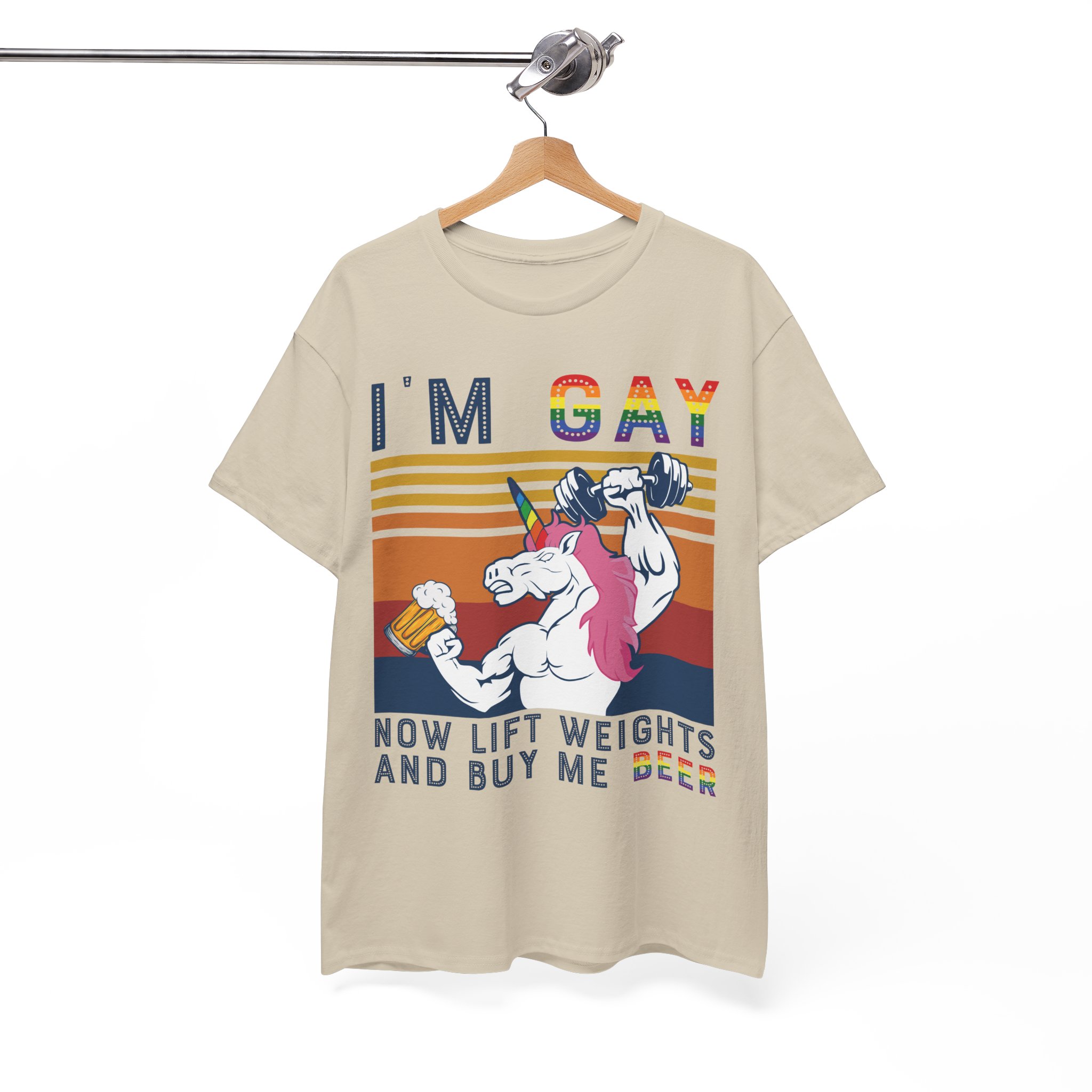 Now Lift Weights and Buy Me Beer - I'm Gay Funny Unicorn Tee LGBTQ+ Pride T‑Shirt - Image 4