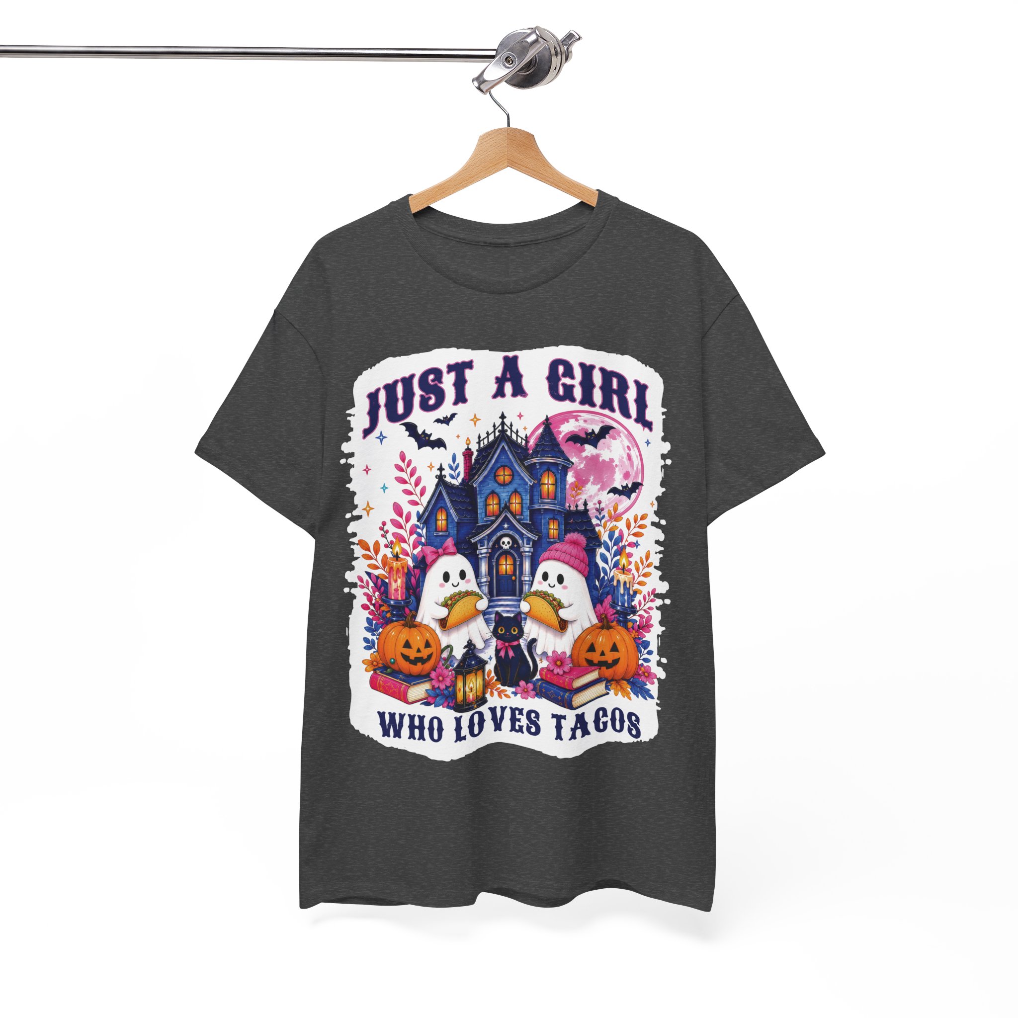 Just A Girl Who Loves Tacos Halloween Shirt - Cute Ghost Taco Halloween Costume T-Shirt - Image 6