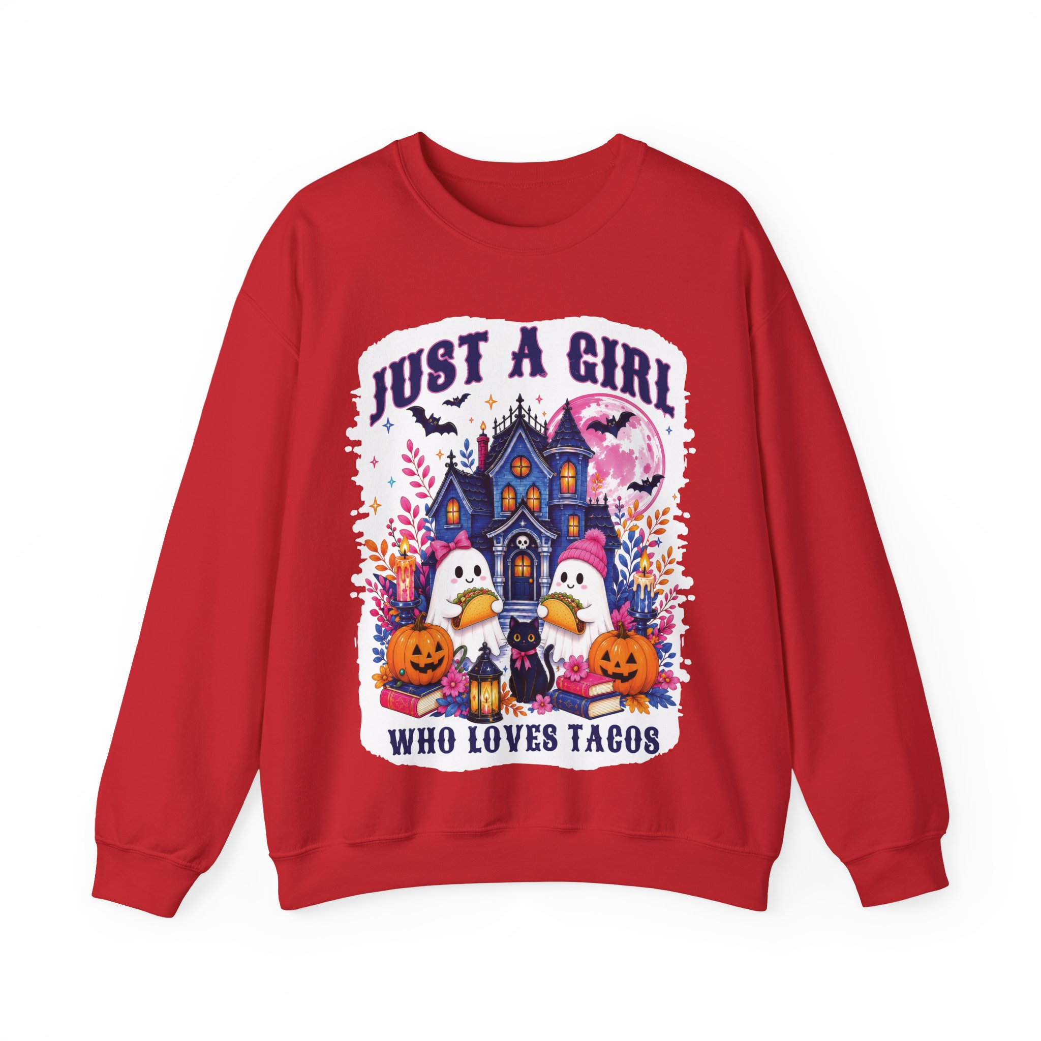 Just A Girl Who Loves Tacos Halloween Sweatshirt - Cute Ghost Taco Halloween Costume Sweatshirt - Image 12
