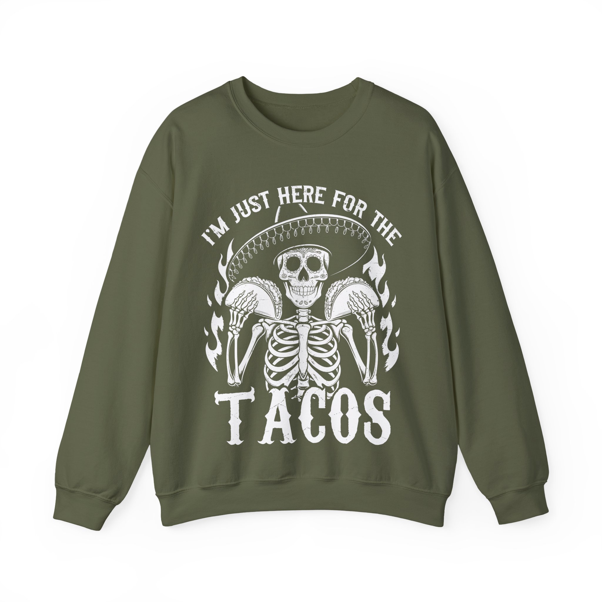 Funny Halloween Taco Shirt – I’m Just Here for the Tacos Skeleton Costume Sweatshirt - Image 6