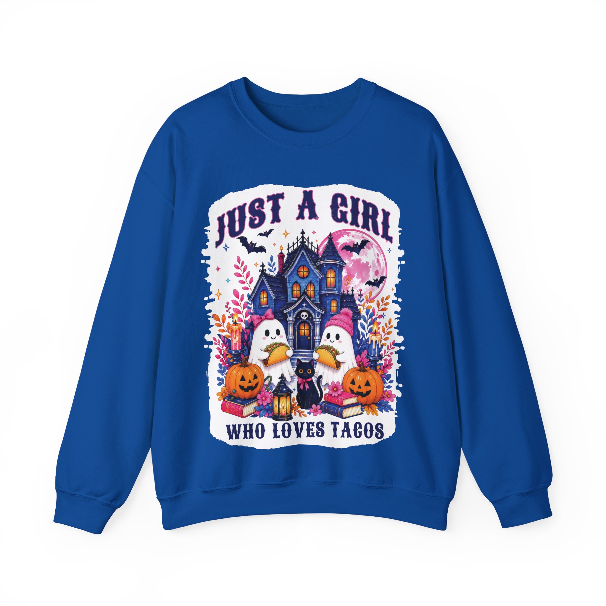 Just A Girl Who Loves Tacos Halloween Sweatshirt - Cute Ghost Taco Halloween Costume Sweatshirt - Image 8