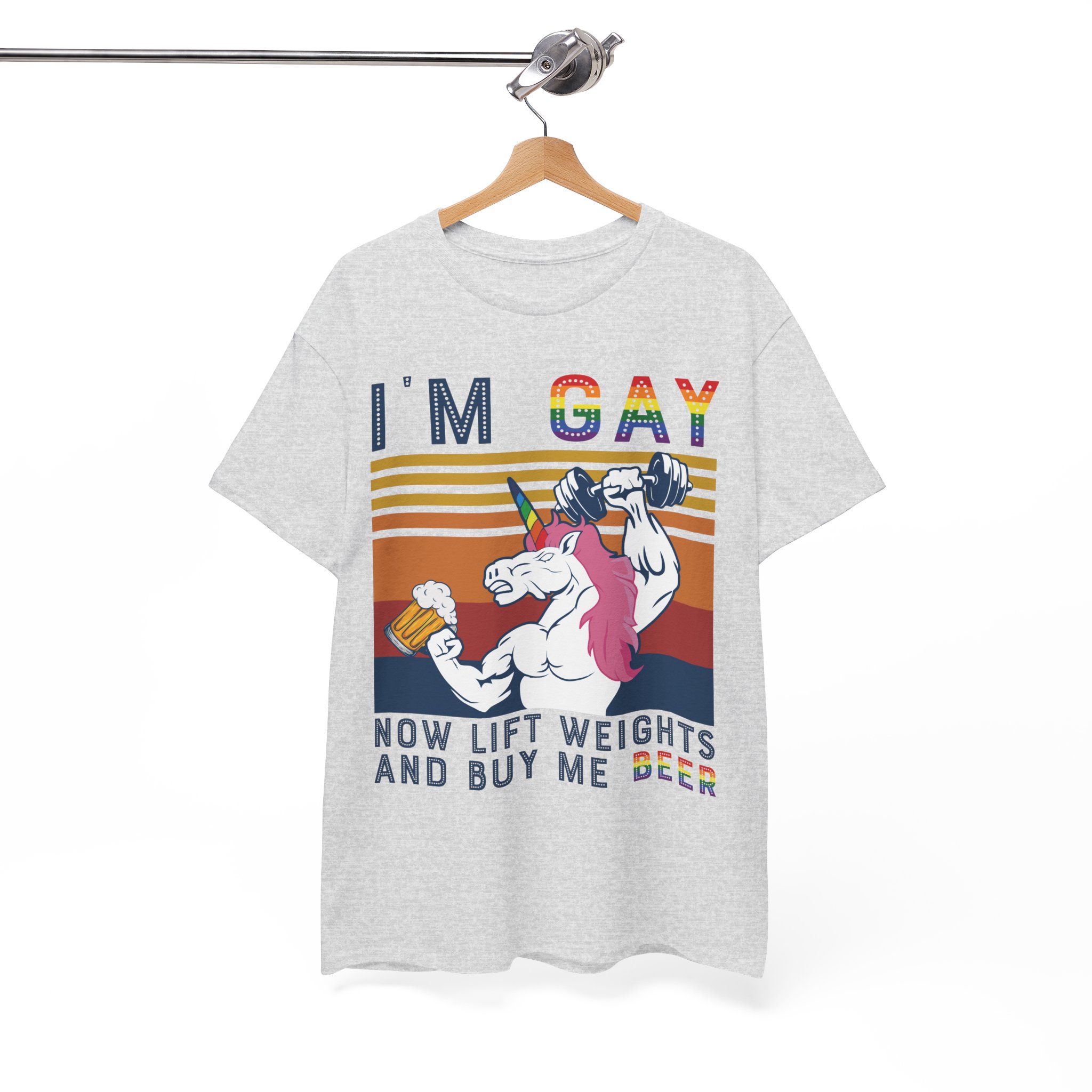 Now Lift Weights and Buy Me Beer - I'm Gay Funny Unicorn Tee LGBTQ+ Pride T‑Shirt - Image 3