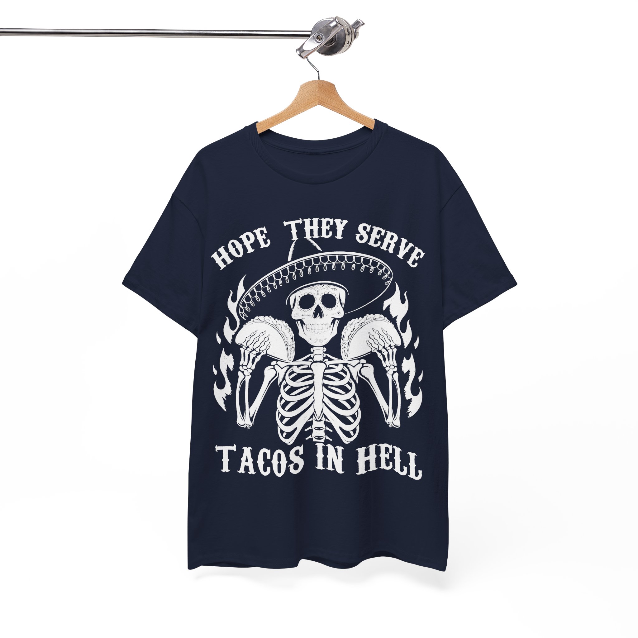 Hope They Serve Tacos In Hell Tee – Gothic Skeleton Sombrero T-Shirt - Image 10