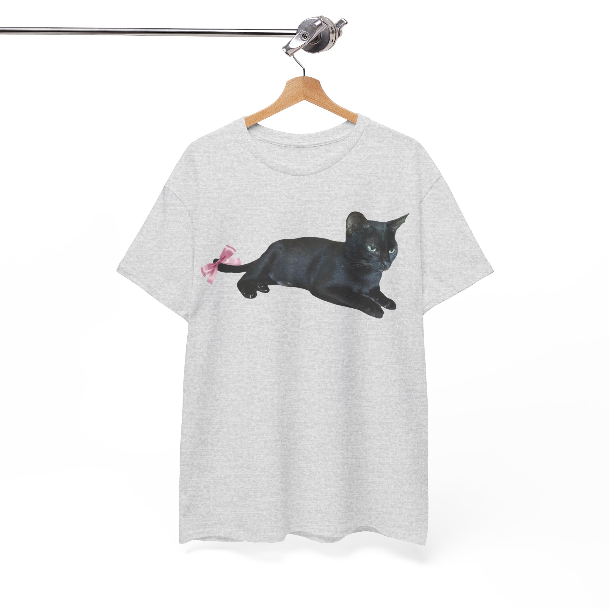 Black Cat with Pink Bow T-Shirt - Image 2