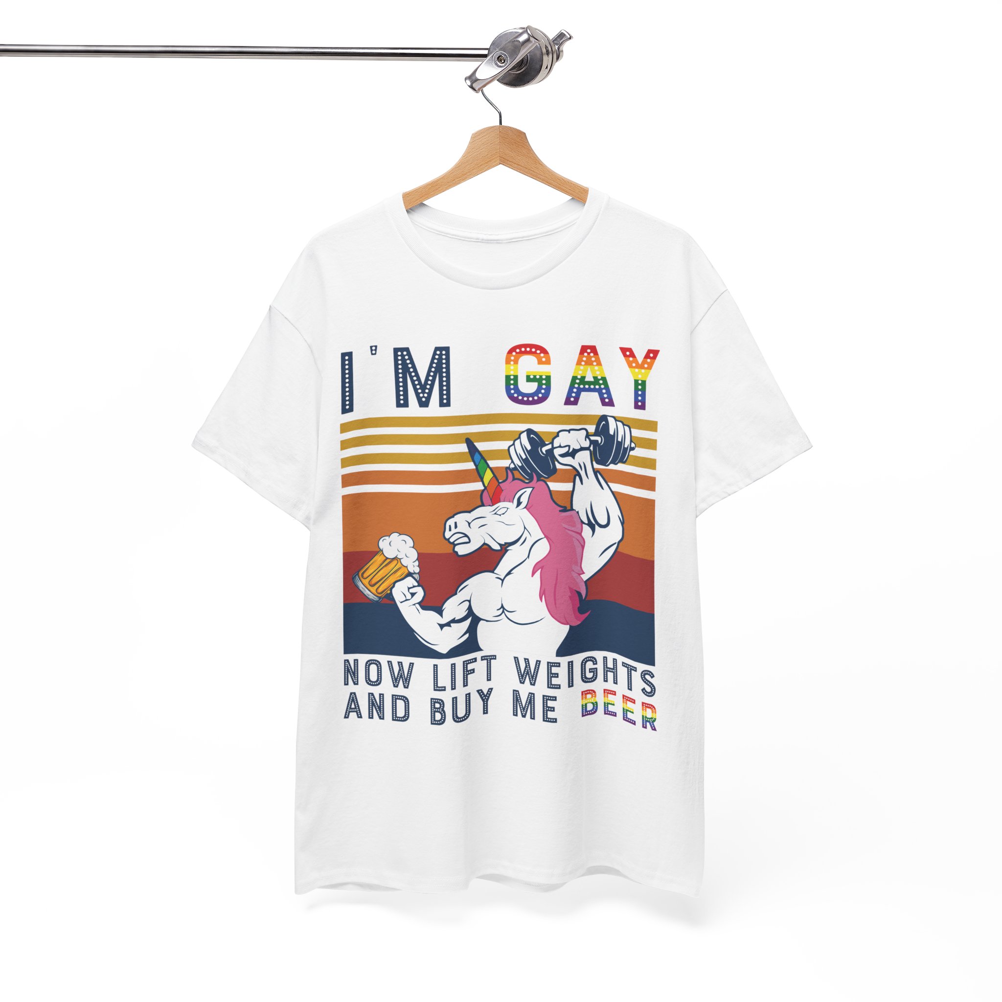 Now Lift Weights and Buy Me Beer - I'm Gay Funny Unicorn Tee LGBTQ+ Pride T‑Shirt - Image 2