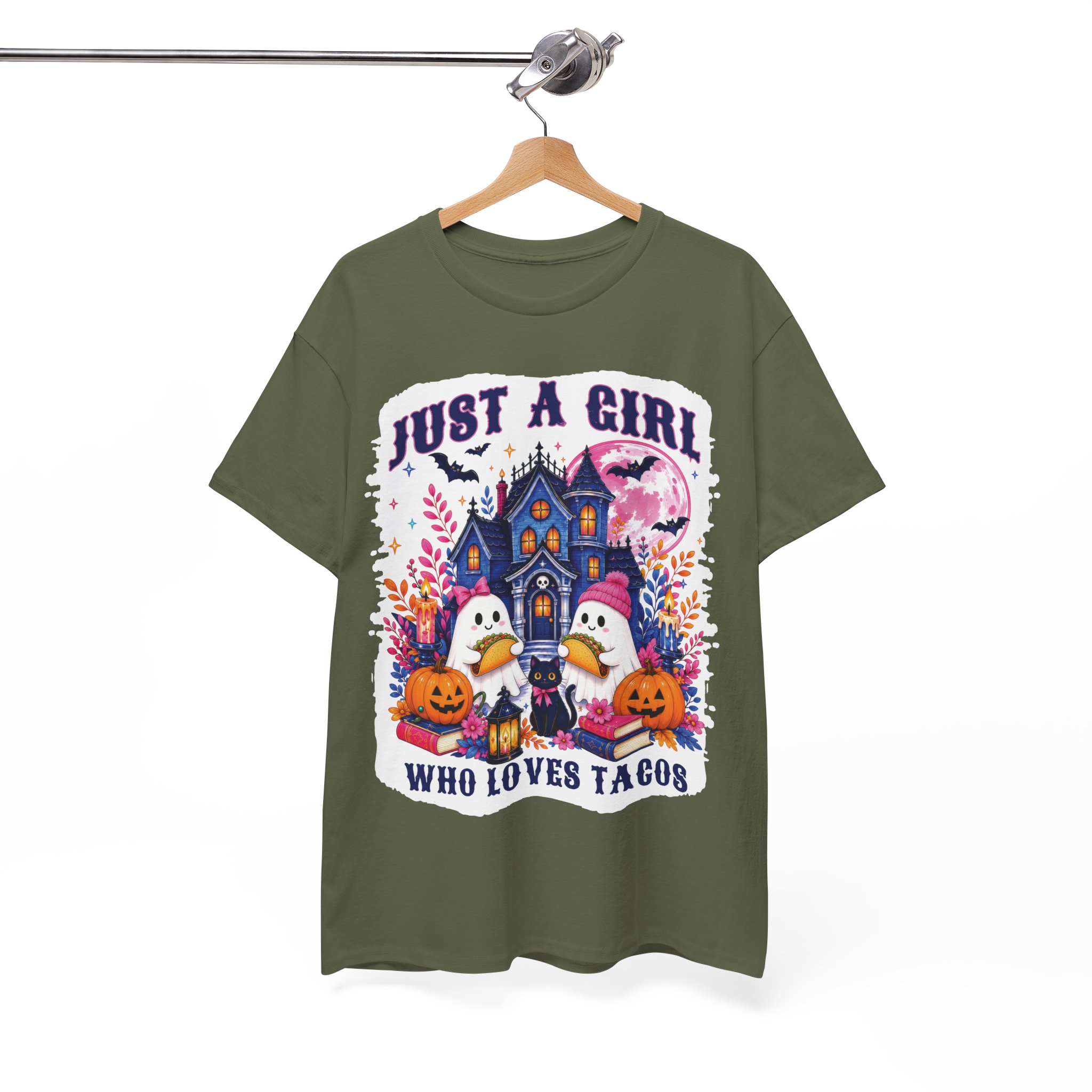 Just A Girl Who Loves Tacos Halloween Shirt - Cute Ghost Taco Halloween Costume T-Shirt - Image 4