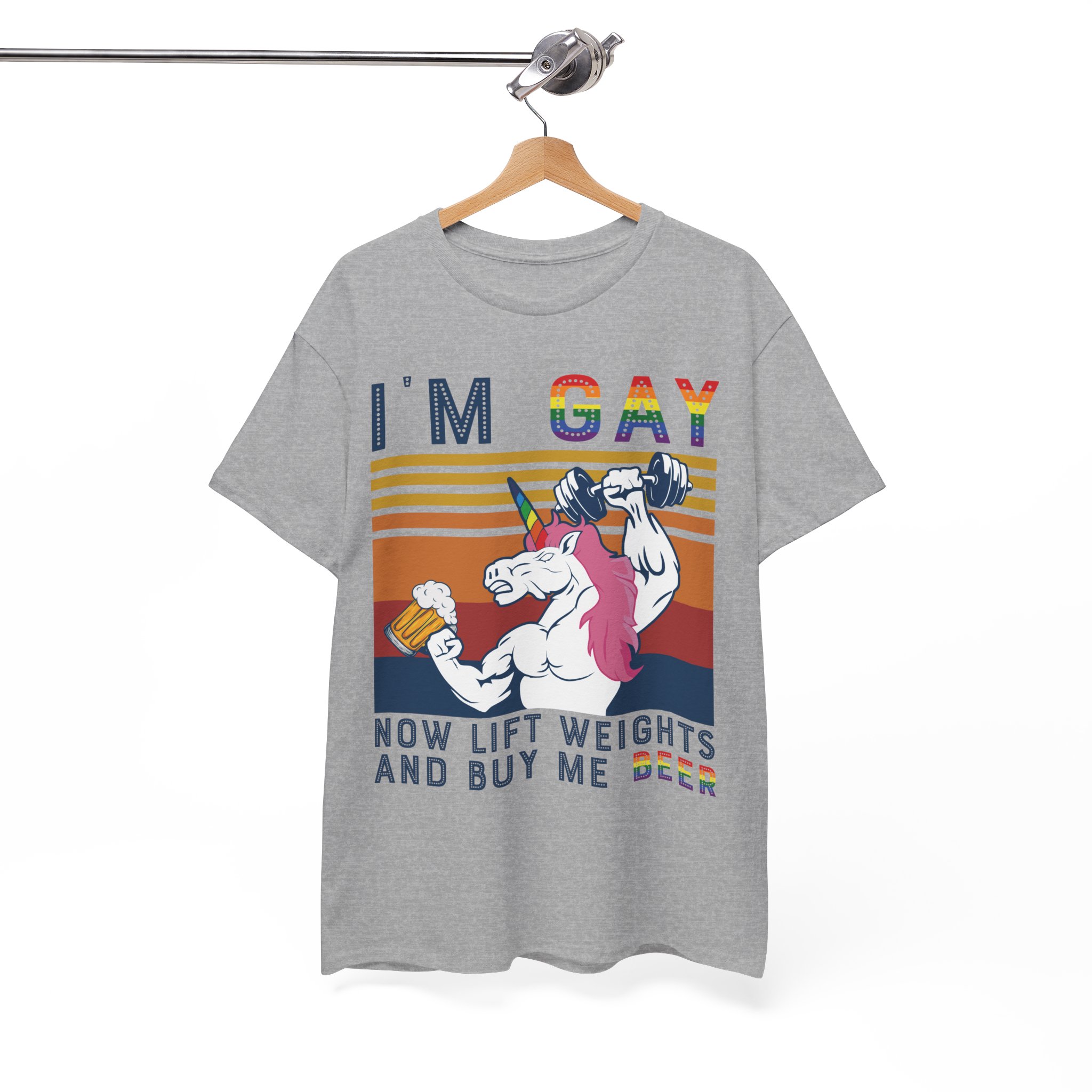 Now Lift Weights and Buy Me Beer - I'm Gay Funny Unicorn Tee LGBTQ+ Pride T‑Shirt - Image 6
