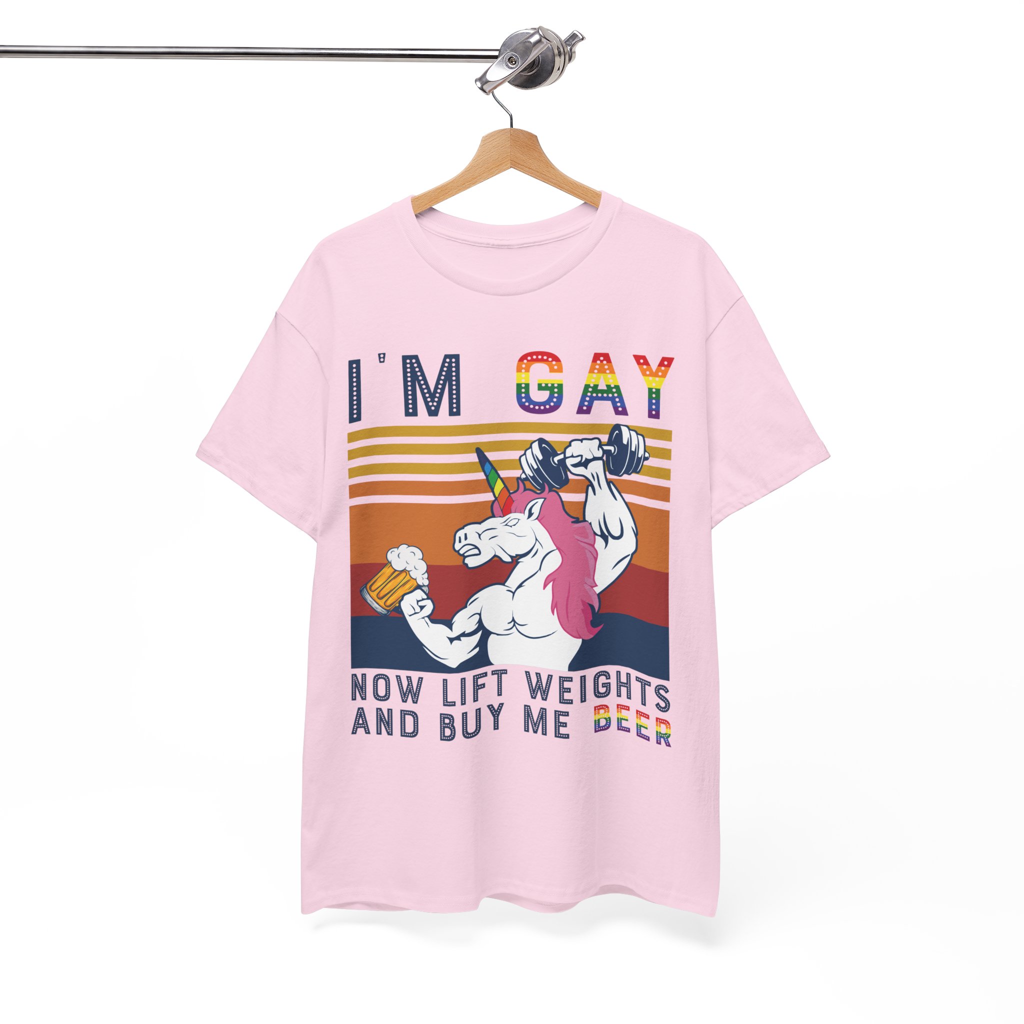Now Lift Weights and Buy Me Beer - I'm Gay Funny Unicorn Tee LGBTQ+ Pride T‑Shirt
