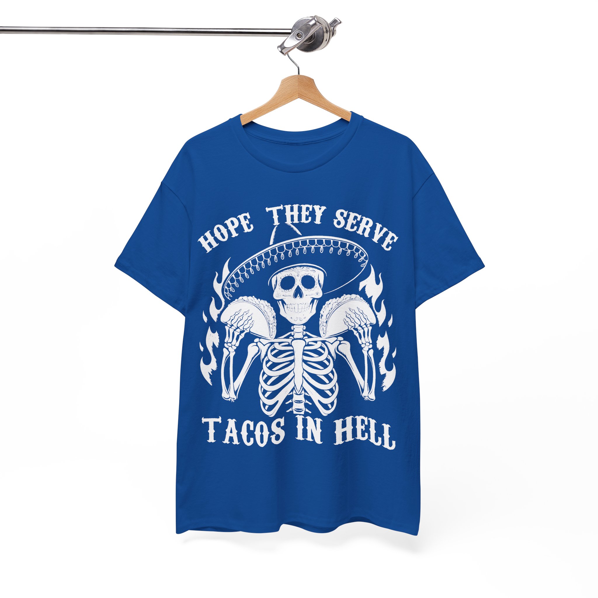 Hope They Serve Tacos In Hell Tee – Gothic Skeleton Sombrero T-Shirt - Image 9