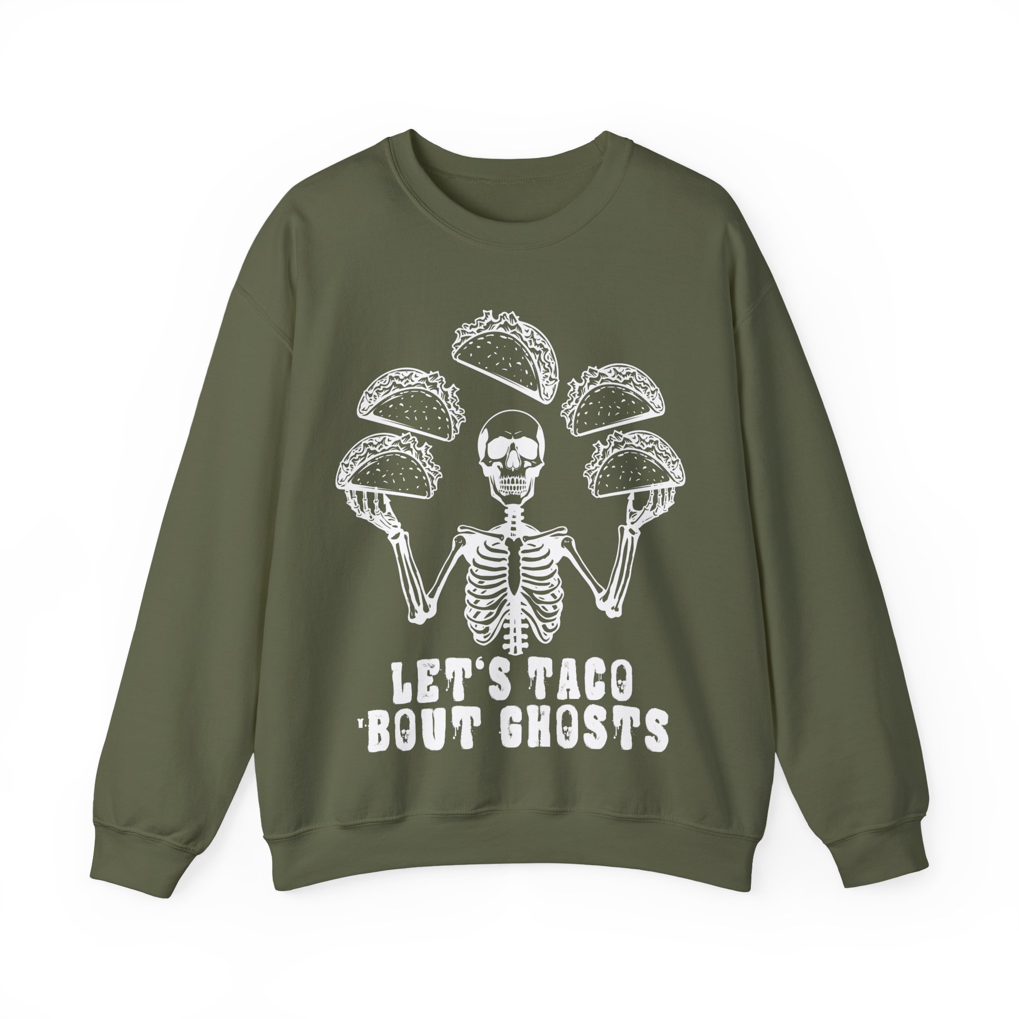 Let’s Taco ‘Bout Ghosts Sweatshirt - Funny Halloween Costume Taco Shirt Skeleton Costume Halloween Party Sweatshirt - Image 5