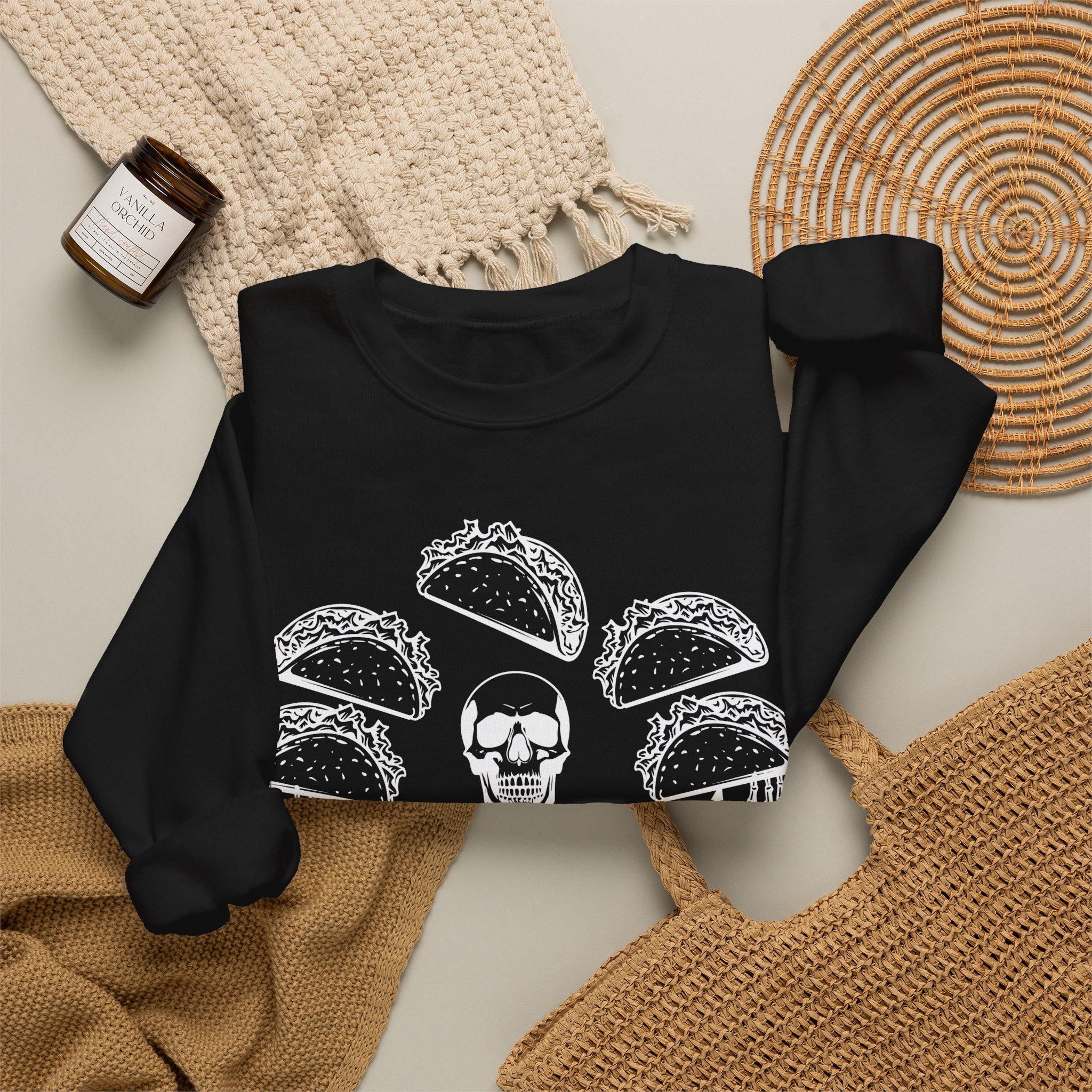 Let’s Taco ‘Bout Ghosts Sweatshirt - Funny Halloween Costume Taco Shirt Skeleton Costume Halloween Party Sweatshirt - Image 2