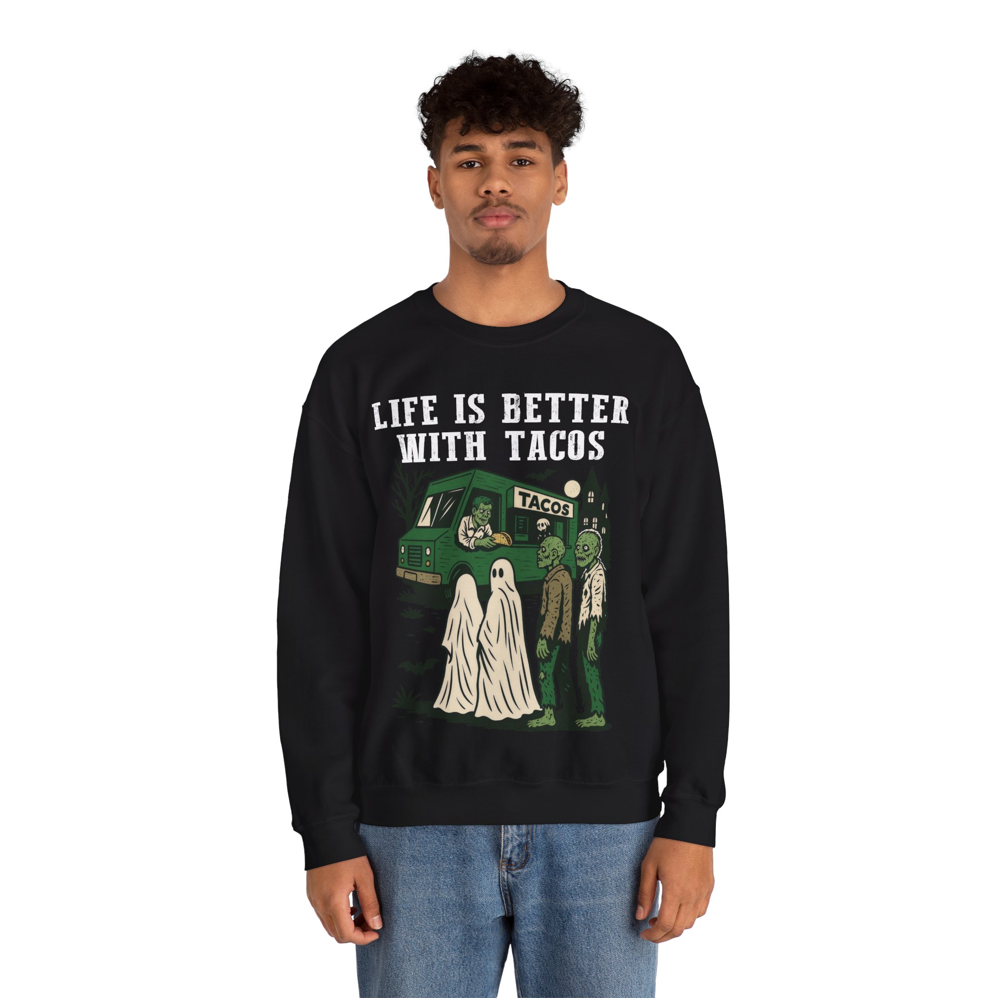 Halloween Taco Sweatshirt – Ghost & Zombie Taco Sweatshirt, Life Is Better With Tacos, Funny Taco Lover Gift - Image 4