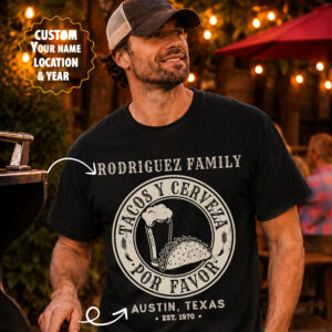 Personalized Taco & Beer Shirt with Custom Name, Year & Location