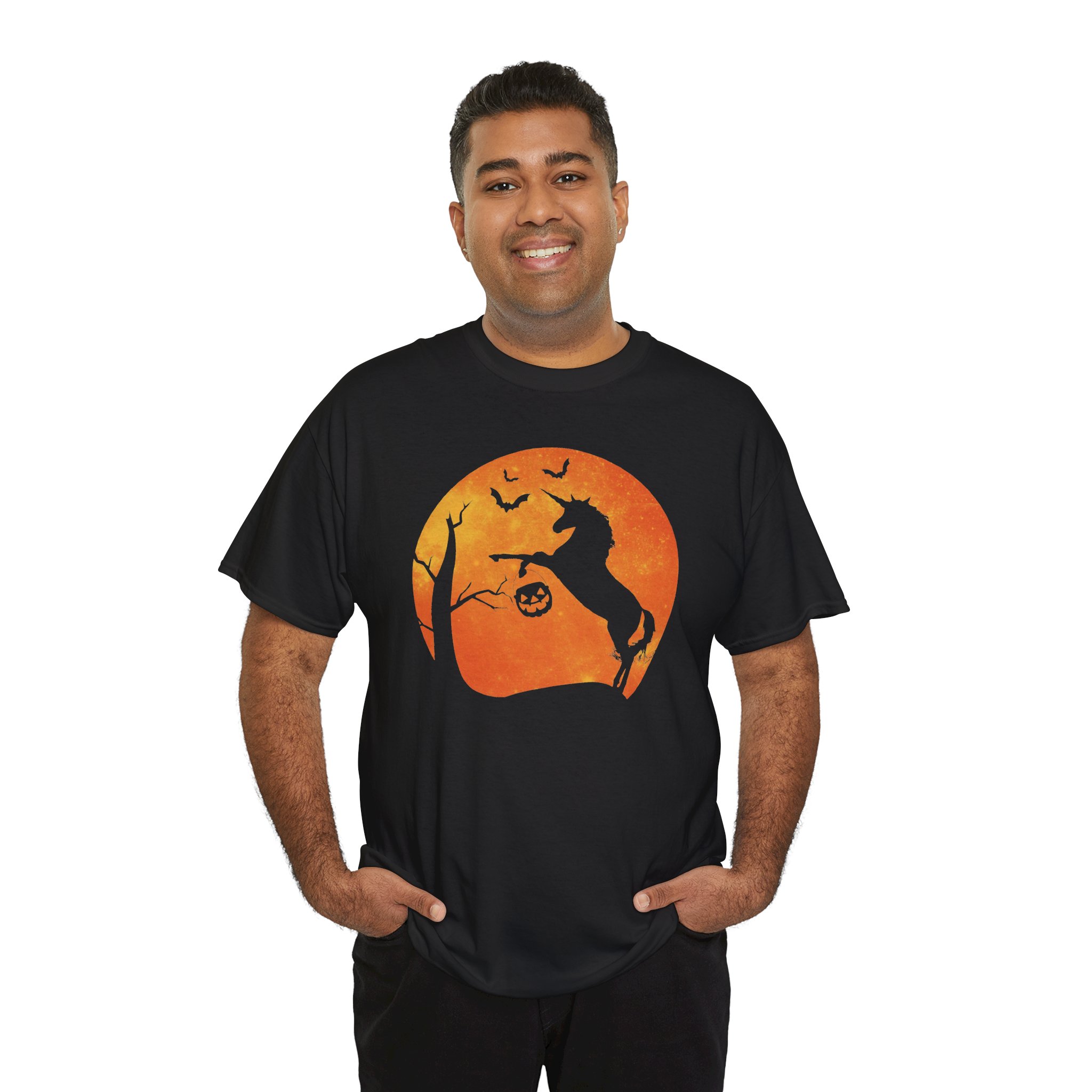 Halloween Unicorn Tee - Spooky Pumpkin Moon Silhouette Shirt - Image 4