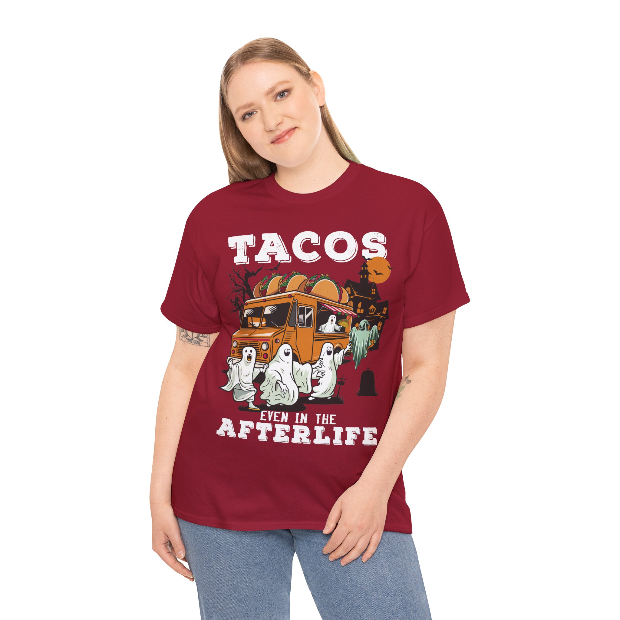 Tacos Even in the Afterlife T-Shirt - Halloween Ghosts & Spooky Taco Shirt - Image 3
