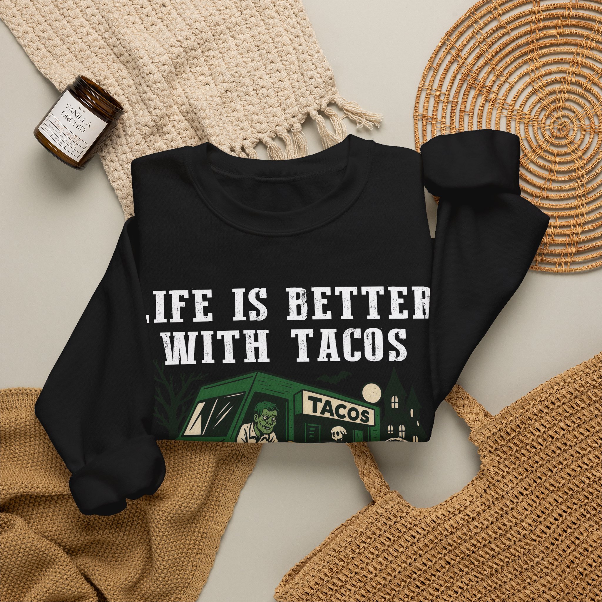 Halloween Taco Sweatshirt – Ghost & Zombie Taco Sweatshirt, Life Is Better With Tacos, Funny Taco Lover Gift - Image 2